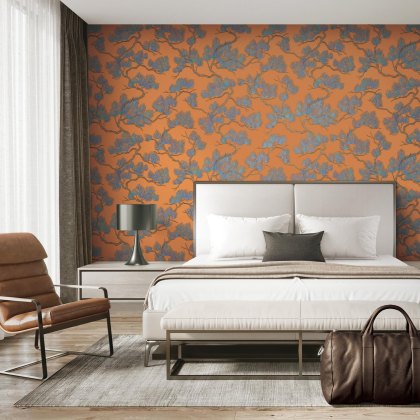 Esselle - Pine Tree Orange and Blue Wallpaper