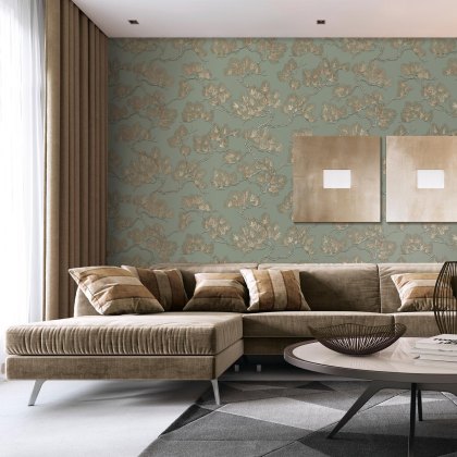 Esselle - Pine Tree Sage and Gold Wallpaper