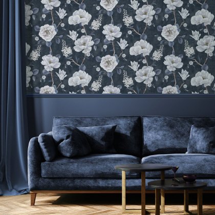 Esselle - Ashley Floral Navy Wallpaper