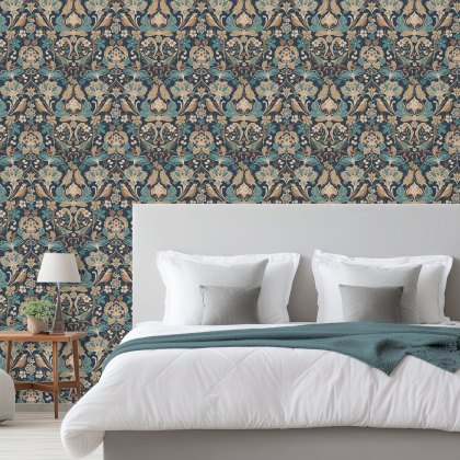 Esselle - Folk Floral Navy Wallpaper