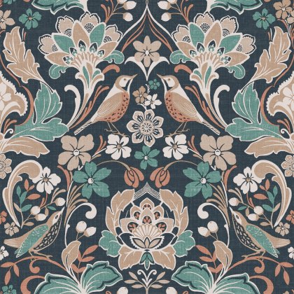 Esselle - Folk Floral Navy Wallpaper Esselle - Folk Floral Navy Wallpaper