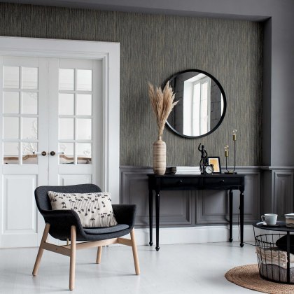 Esselle - Japandi Grasscloth Navy Gold Wallpaper