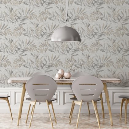 Esselle - Luxury Leaf Soft Silver Wallpaper