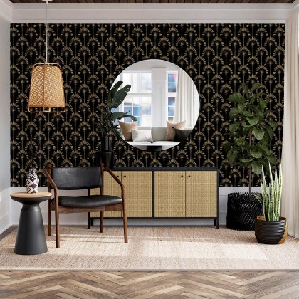 Esselle - Palm Palace Black and Gold Wallpaper