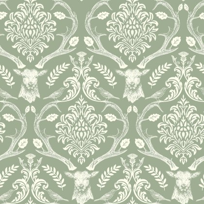 Esselle - Stag Damask Sage Green Wallpaper Esselle - Stag Damask Sage Green Wallpaper