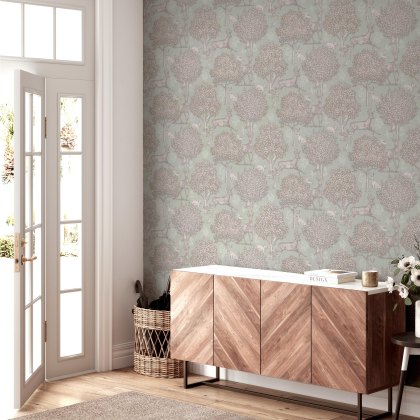 Esselle - Woodland Scene Sage Green Wallpaper