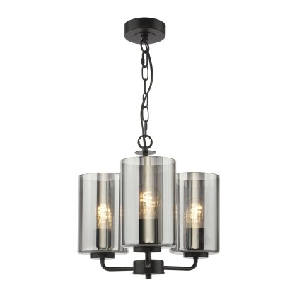 Dar - Daylin Three Light Pendant (Satin Black and Smoked Ribbed Glass)