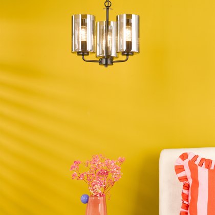 Dar - Daylin Three Light Pendant (Satin Black and Smoked Ribbed Glass)