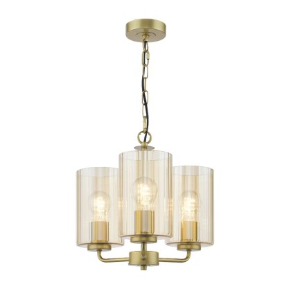 Dar - Daylin Three Light Pendant (Satin Gold and Amber Ribbed Glass) Dar - Daylin Three Light Pendant (Satin Gold and Amber Ribbed Glass)
