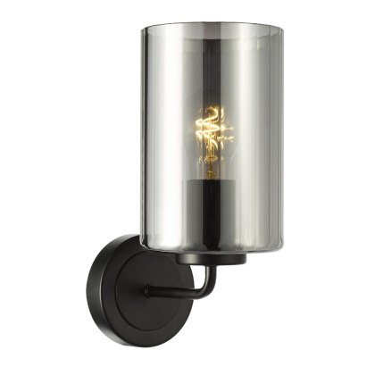Dar - Daylin Wall Light (Satin Black and Smoked Ribbed Glass)