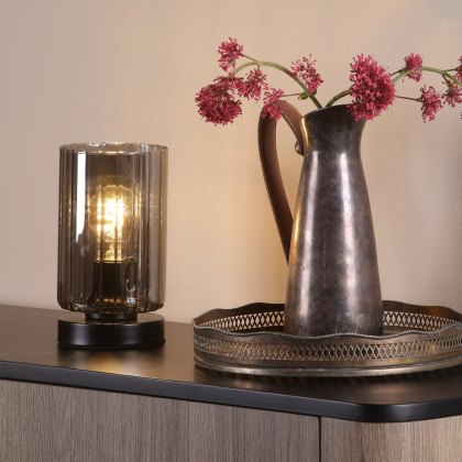 Dar - Daylin Table Lamp (Satin Black and Smoked Ribbed Glass)