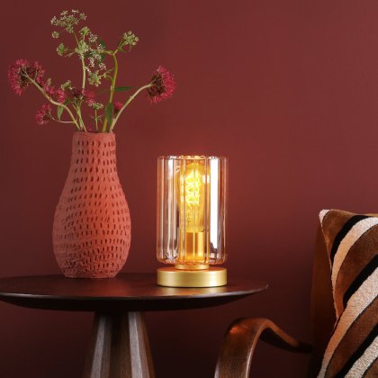 Dar - Daylin Table Lamp (Satin Gold and Amber Ribbed Glass)