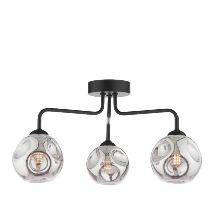 Dar - Feya 3 Light Semi Flush (Matt Black With Closed Organic Smoked Glass) Dar - Feya 3 Light Semi Flush (Matt Black With Closed Organic Smoked Glass)