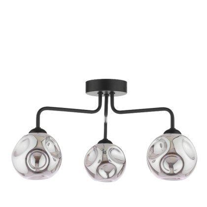 Dar - Feya 3 Light Semi Flush (Matt Black With Closed Organic Smoked Glass) Dar - Feya 3 Light Semi Flush (Matt Black With Closed Organic Smoked Glass)