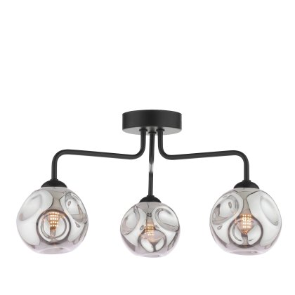 Dar - Feya 3 Light Semi Flush (Matt Black With Closed Organic Smoked Glass)