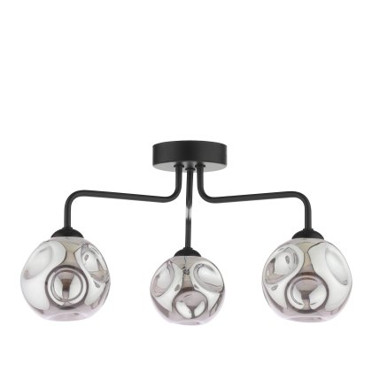 Dar - Feya 3 Light Semi Flush (Matt Black With Closed Organic Smoked Glass)