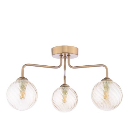Dar - Feya 3 Light Semi-Flush (Antique Bronze With Twisted Amber Glass)