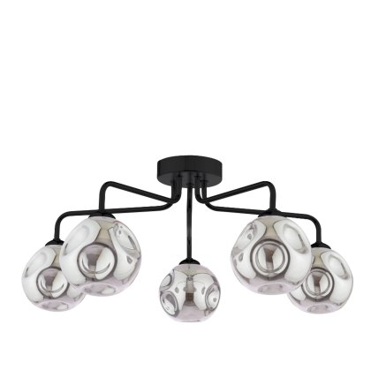 Dar - Feya 5 Light Semi Flush (Matt Black With Closed Organic Smoked Glass)