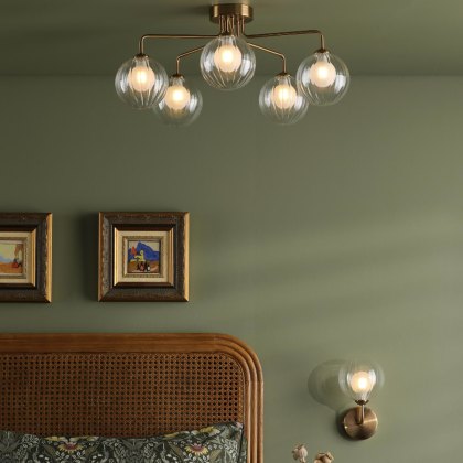 Dar - Feya 5 Light Semi-Flush (Antique Bronze With Opal Glass)