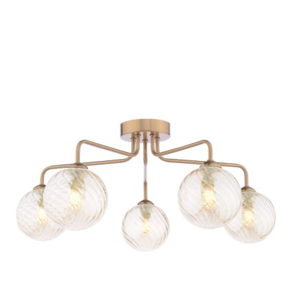 Dar - Feya 5 Light Semi-Flush (Antique Bronze With Twisted Amber Glass)