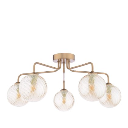 Dar - Feya 5 Light Semi-Flush (Antique Bronze With Twisted Amber Glass)