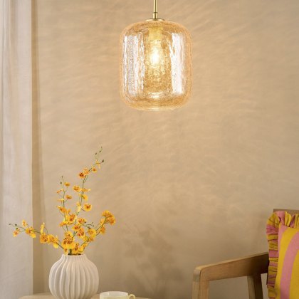 Dar - Tavia Pendant (Satin Gold and Amber Glass)