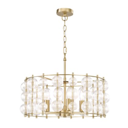 Dar Yuridia - 4 Light Pendant (Satin Gold and Ribbed Glass)