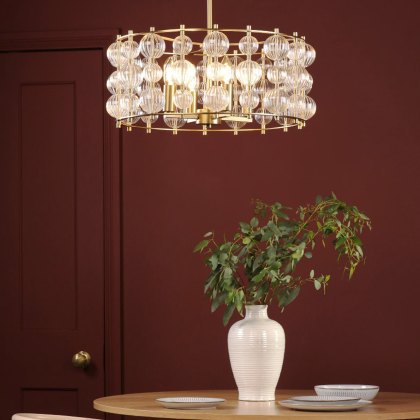 Dar Yuridia - 4 Light Pendant (Satin Gold and Ribbed Glass)