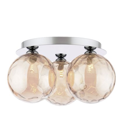 Dar Foley - 3 Light Ceiling Light (Polished Chrome With Amber Dimpled Glass)