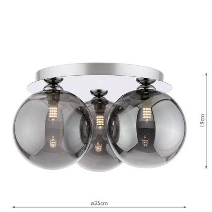 Dar Foley - 3 Light Ceiling Light (Polished Chrome With Smoked Glass)