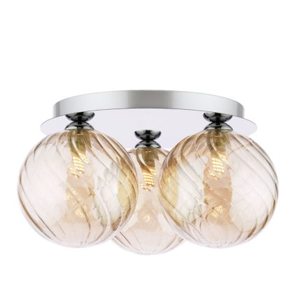 Dar Foley - 3 Light Ceiling Light (Polished Chrome With Twisted Amber Glass) Dar Foley - 3 Light Ceiling Light (Polished Chrome With Twisted Amber Glass)