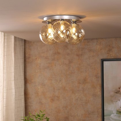Dar Foley - 3 Light Ceiling Light (Polished Chrome With Twisted Amber Glass) Dar Foley - 3 Light Ceiling Light (Polished Chrome With Twisted Amber Glass)