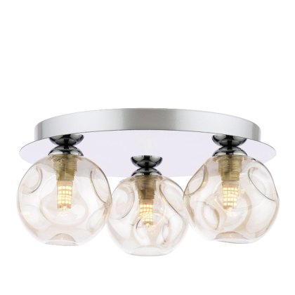 Dar Foley - 3 Light Ceiling Light (Polished Chrome With Closed Organic Amber Glass)