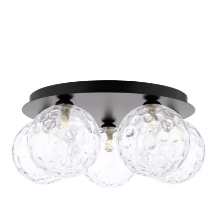 Dar Foley - 5 Light Ceiling Light (Matt Black With Clear Dimpled Glass)