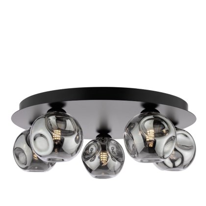 Dar Foley - 5 Light Ceiling Light (Matt Black With Closed Organic Smoked Glass)