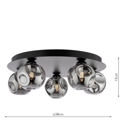 Dar Foley - 5 Light Ceiling Light (Matt Black With Closed Organic Smoked Glass)