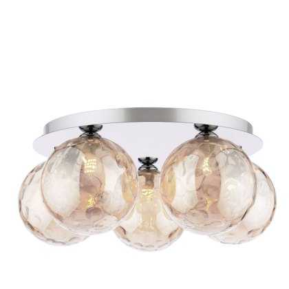 Dar Foley - 5 Light Ceiling Light (Polished Chrome With Amber Dimpled Glass)
