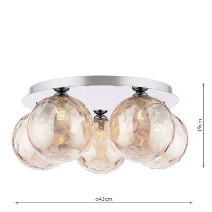 Dar Foley - 5 Light Ceiling Light (Polished Chrome With Amber Dimpled Glass)