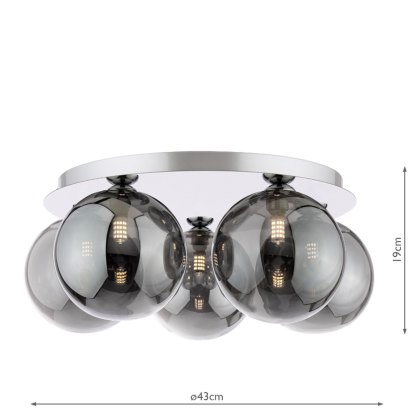 Dar Foley - 5 Light Ceiling Light (Polished Chrome With Smoked Glass)