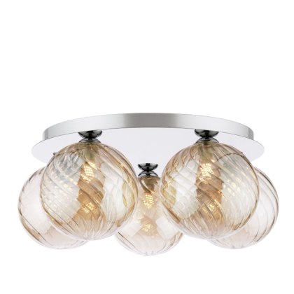 Dar Foley - 5 Light Ceiling Light (Polished Chrome With Twisted Amber Glass)