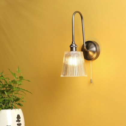 Dar Hadano - Wall Light (Antique Chrome and Ribbed Glass)