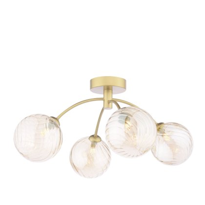Dar Izzy - 4 Light Semi-Flush Ceiling Light (Matt Gold With Twisted Amber Glass)