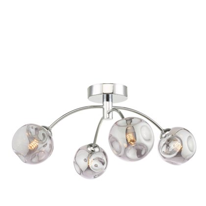 Dar Izzy - 4 Light Semi Flush Ceiling Light (Polished Chrome With Closed Organic Smoked Glass)
