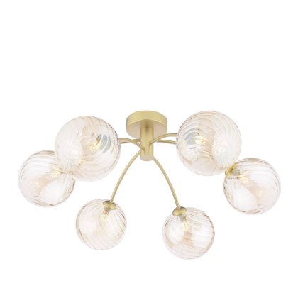 Dar Izzy - 6 Light Semi-Flush Ceiling Light (Matt Gold With Twisted Amber Glass) Dar Izzy - 6 Light Semi-Flush Ceiling Light (Matt Gold With Twisted Amber Glass)