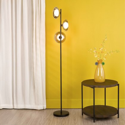 Dar Kadience - 3 Light Floor Lamp (Satin Black and Smoked Glass)