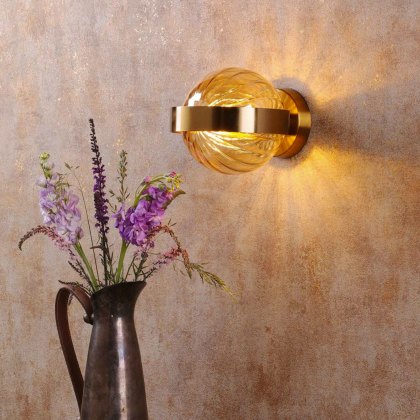 Dar - Ophira Wall Light (Antique Gold and Amber Ribbed Glass)