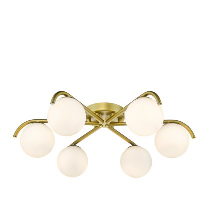 Dar - Orlena 6 Light Flush Satin Gold and Opal Glass