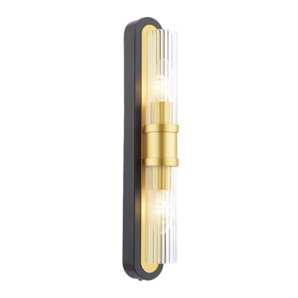 Dar Rhian - 2 Light Wall Light (Matt Black and Ribbed Glass)