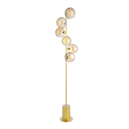Dar - Spiral 6 Light Floor Lamp Matt Gold and Amber Glass