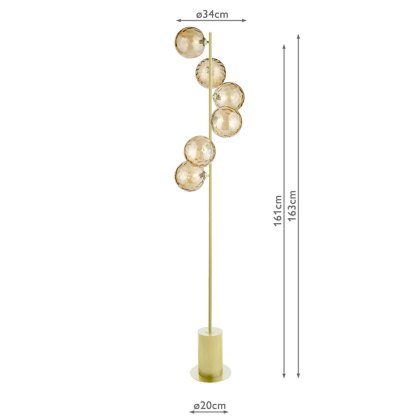 Dar - Spiral 6 Light Floor Lamp Matt Gold and Amber Glass